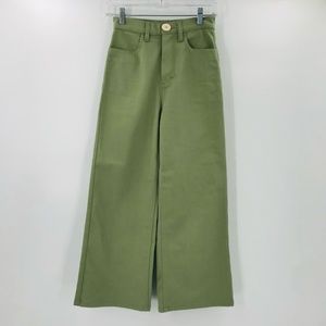 Whimsy + Row Organic Cotton High Rise Wide Leg Ankle Pants Green Size 26